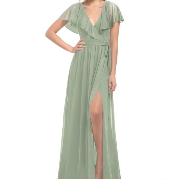 sage green boho bridesmaid dress
